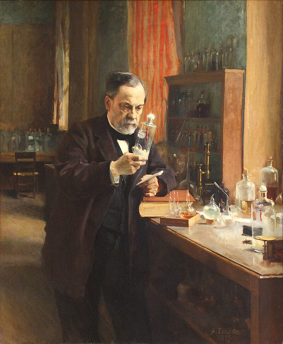 Louis Pasteur i sitt laboratorium, målning av A. Edelfeldt 1885